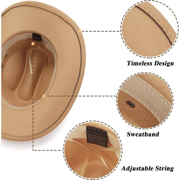 Western Felt Cowboy Hat Unisex Large Wide Brim Cowgirl Cowboy Accessories main image 8
